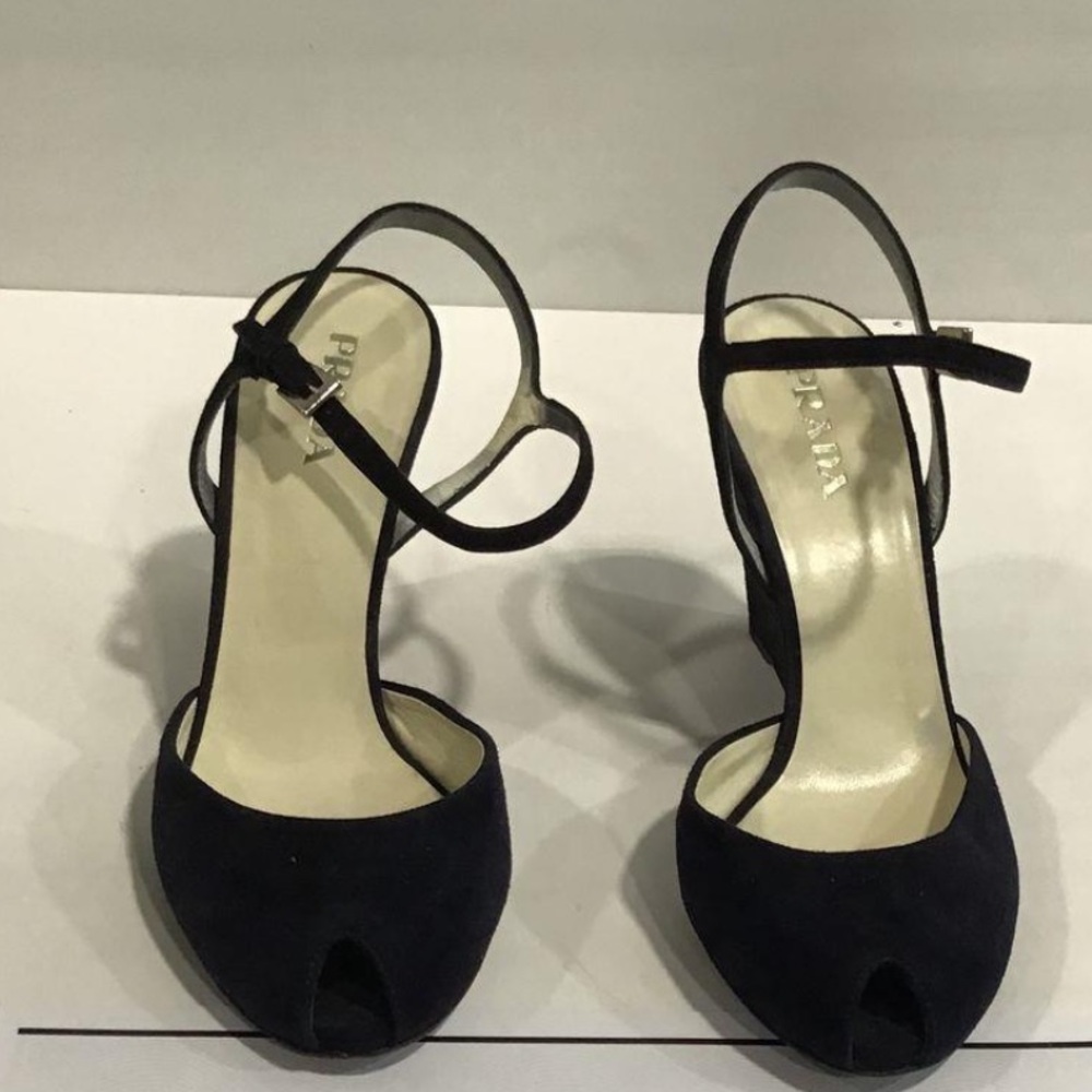 Women’s Prada Black Suede Wedge Sandal Size 37.5